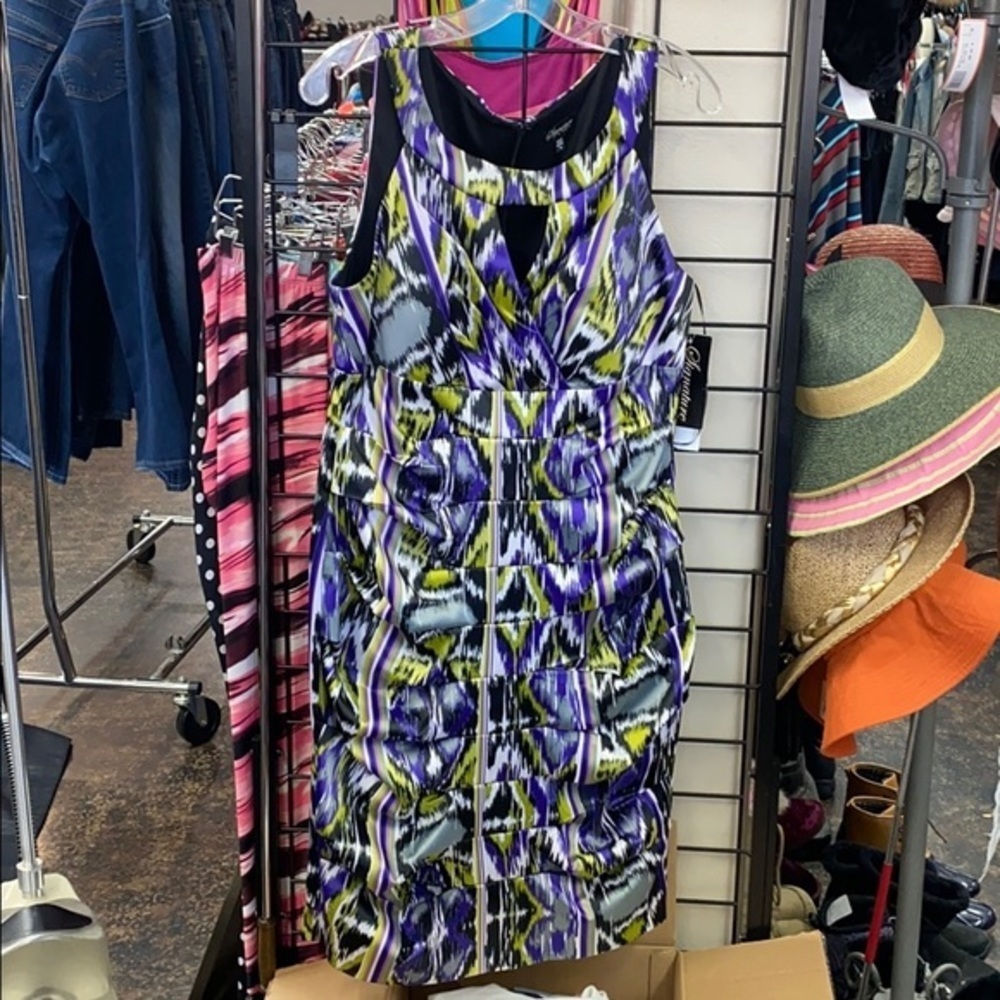 Signature by Sangria Multicolor Sleeveless Midi Dress Size 14 NWT